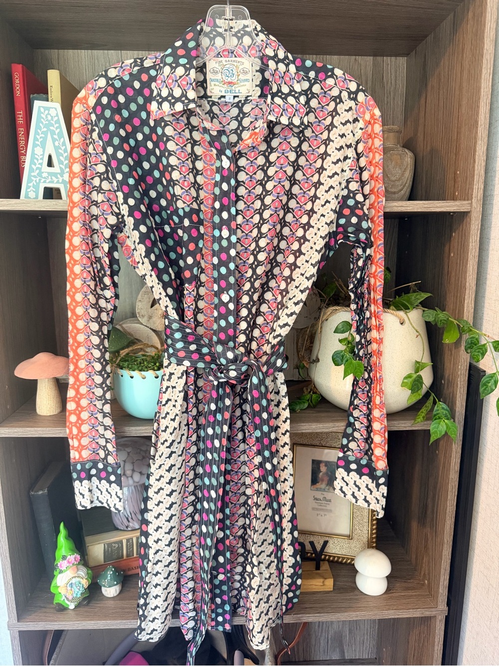 Boho Polka Dot Belted Shirt Dress - Mixed Colors